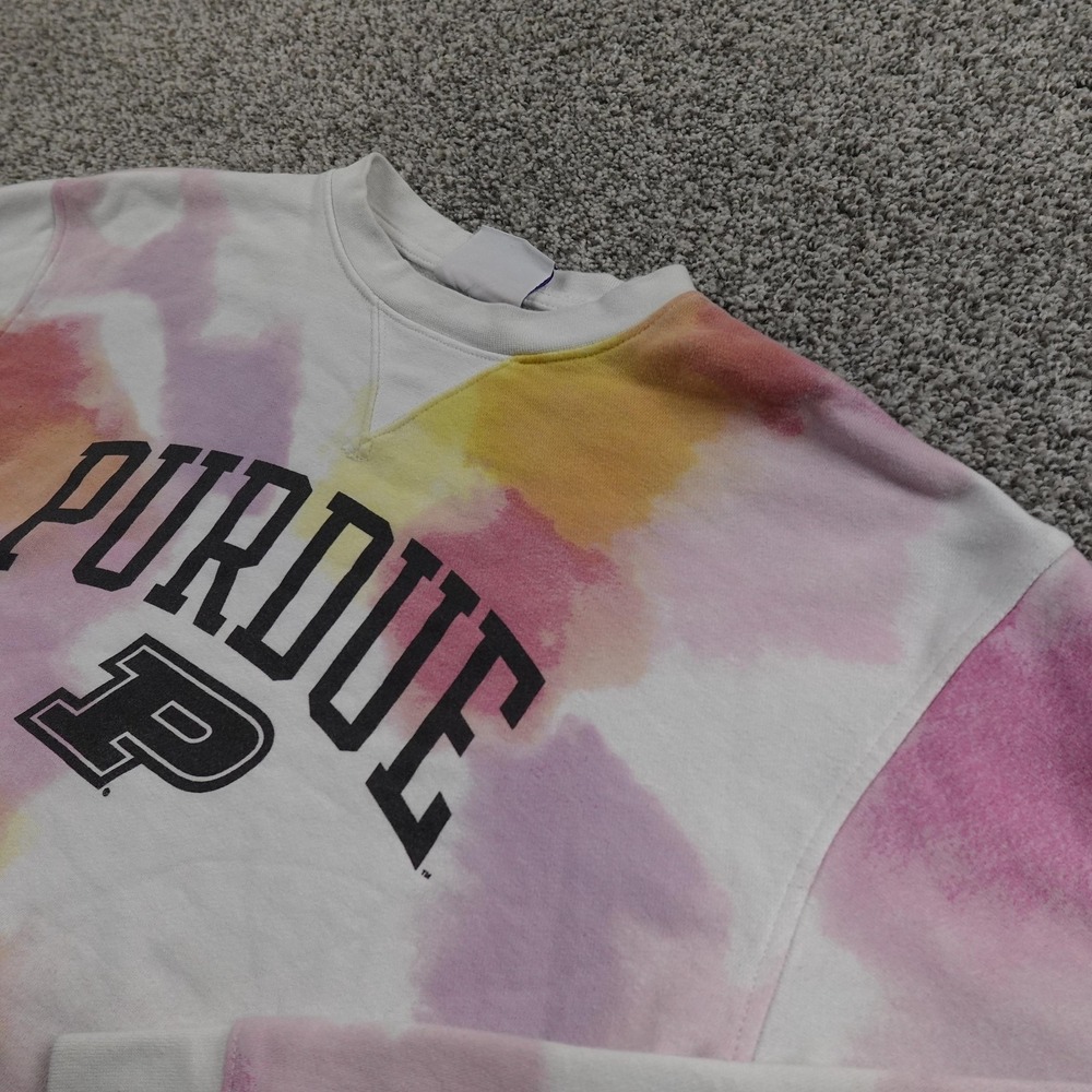 Purdue Boilermakers Sweater Womens S Tie Dye NCAA College Pullover Crewneck Crop
